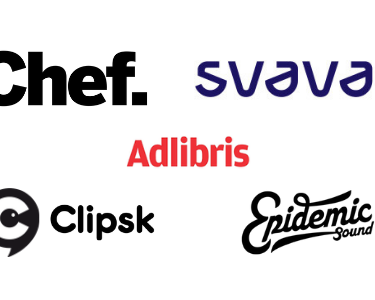 Logotyper för Svava, Chef, Adlibris, Clipsk, Epidemic sound